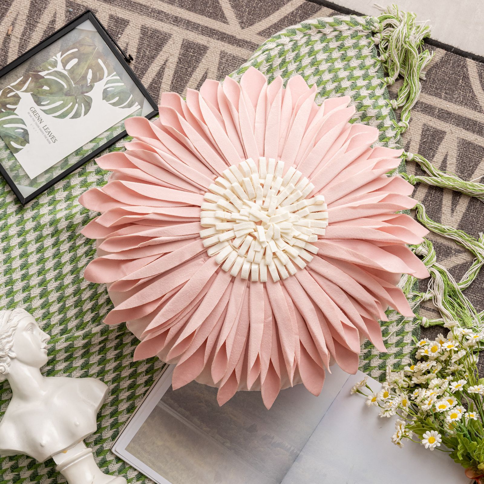 Internet-famous InS-style sun flower pillowcase, small Daisy bedside cushion, office sunflower pillow cover pic 8