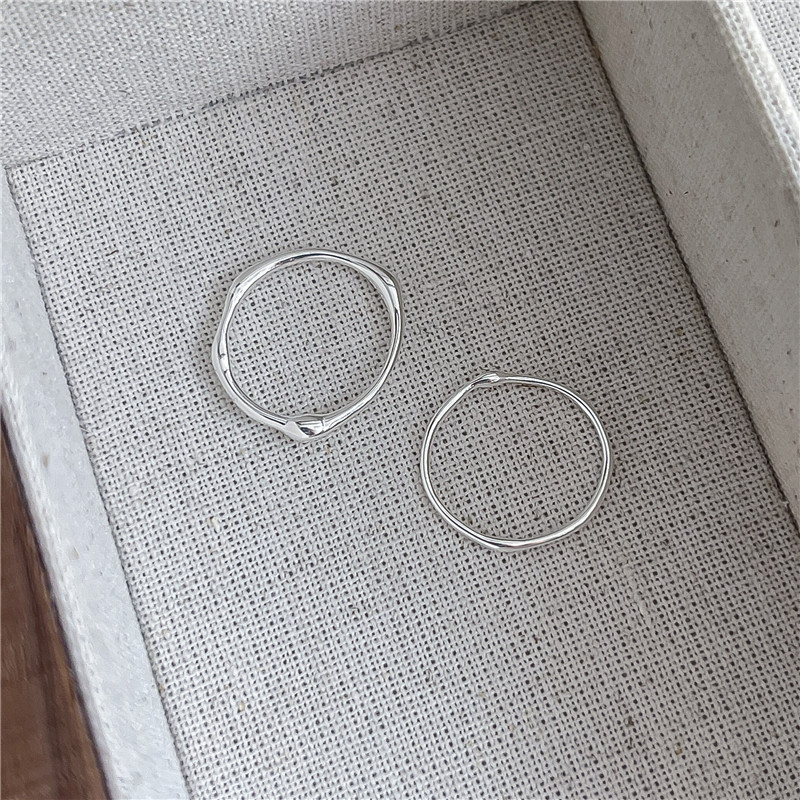 S925 pure silver handcrafted white silver irregular texture fine ring Liquid line finger joint ring overlapping band ring pic 11