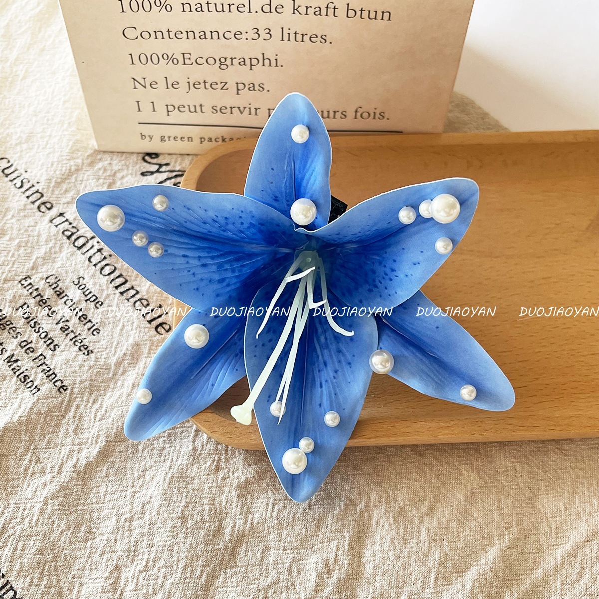 New cross-border lily pearl hairpin with a high-end atmosphere, beaded hair accessory, Hawaiian vacation style duckbill hairpin for women pic 10