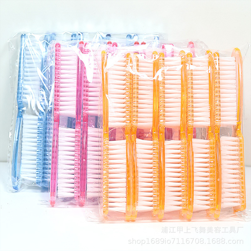 跨境现货彩色粉尘刷手柄美甲工具透明多功能羊角大号指甲清洁刷子详情10