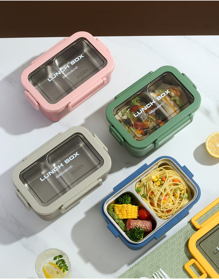 The simple and sealed double-layer lunch box with compartments is portable for office workers and students. It is a stainless steel box with heat preservation pic 16