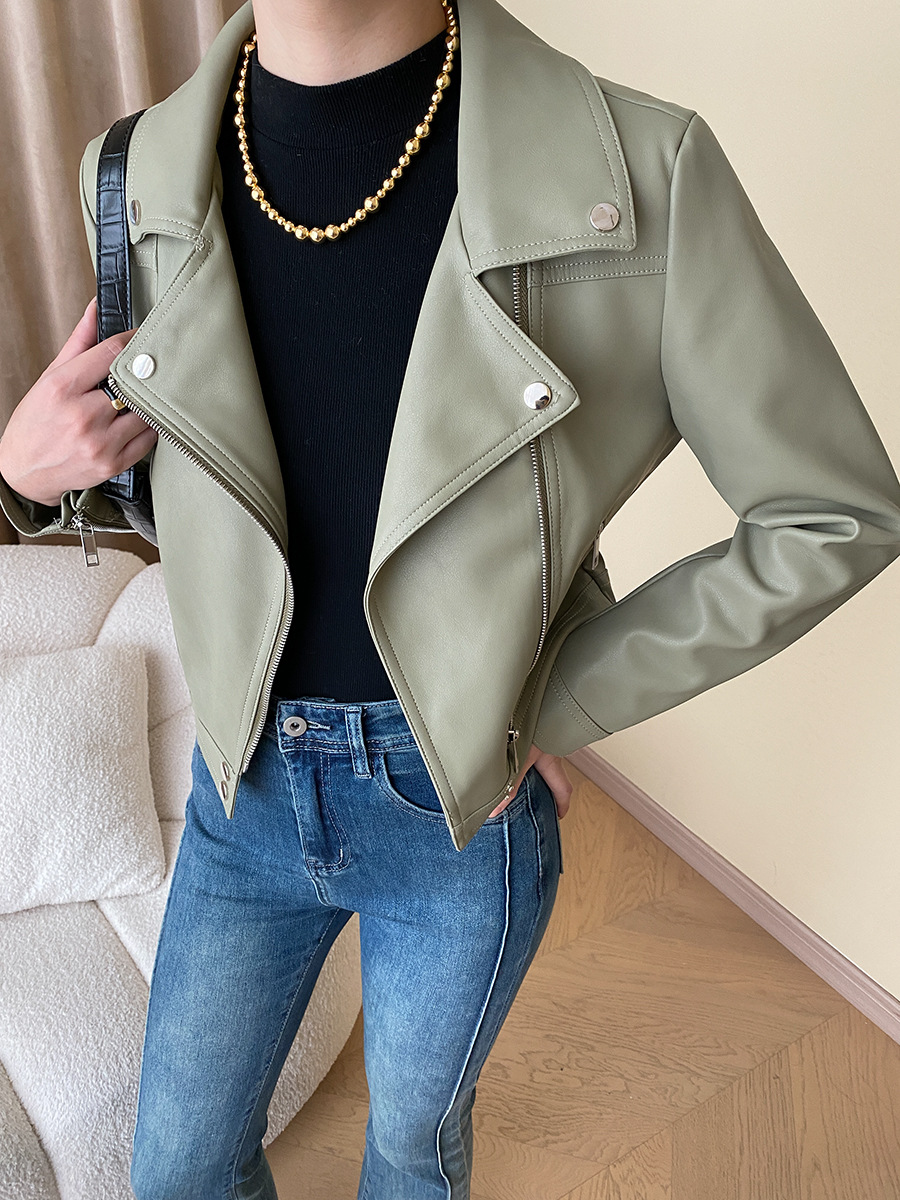 司南 时髦斜门襟拉链设计感 超模机车风皮衣夹克外套高级 SN4227详情31