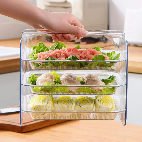 Household transparent kitchen preparation plates, multi-layer hot pot plates, household plastic trays, dinner plates, stacked tabletop preparation plates pic 5