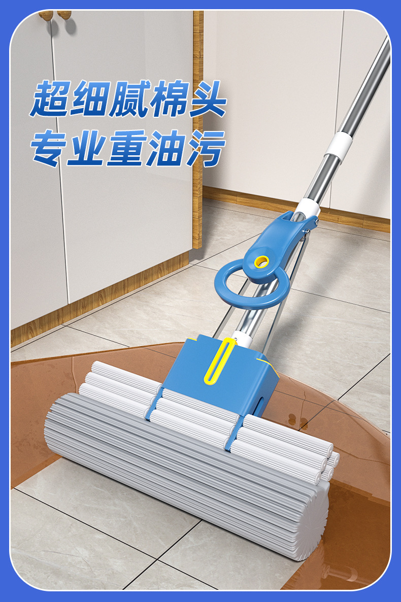 一键换头海绵拖把吸水胶棉拖把懒人拖把布省力拖把滚轮式挤水神器详情5