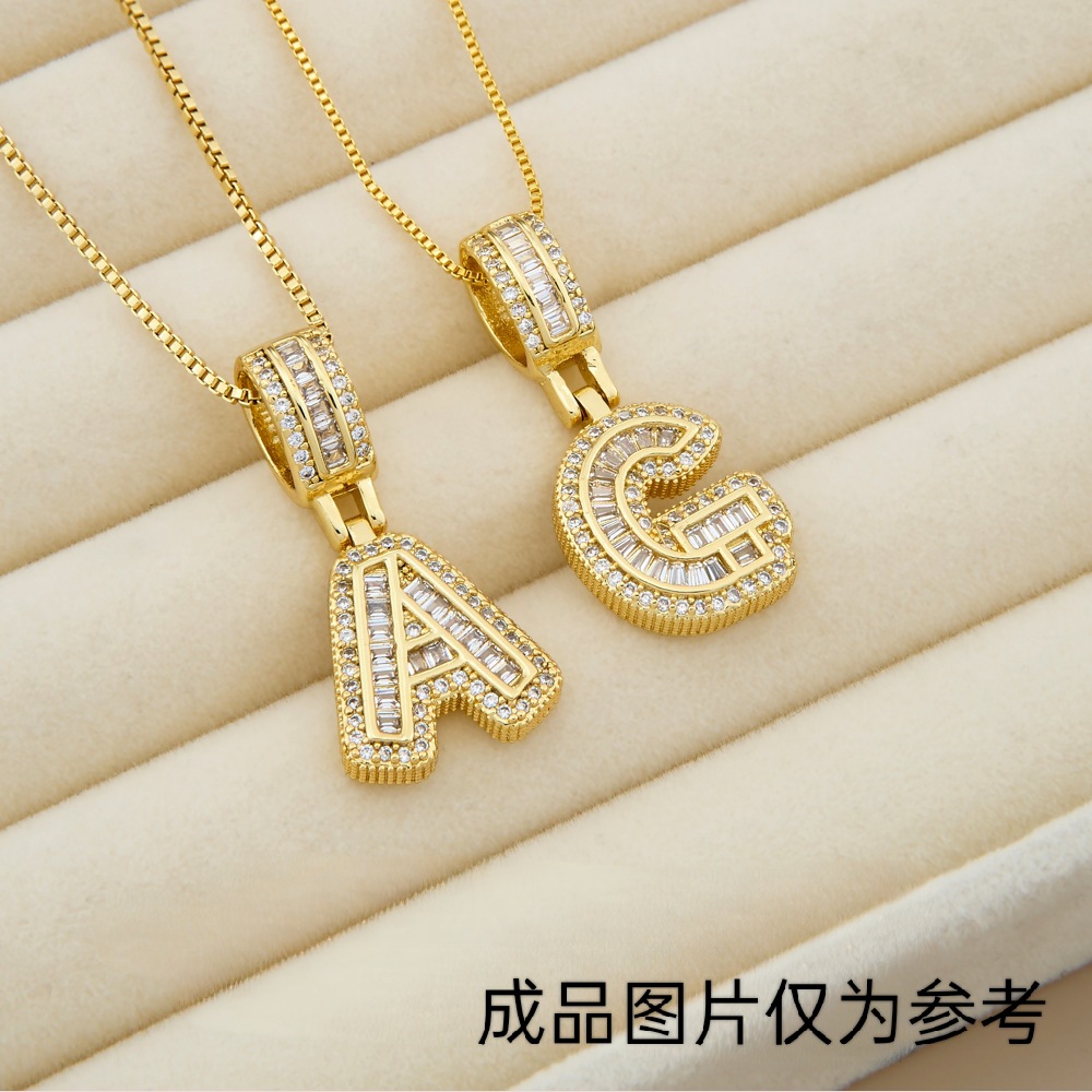 跨境欧美热卖铜镶锆石时尚个性嘻哈26个冰糖字母吊坠项链饰品批发详情3