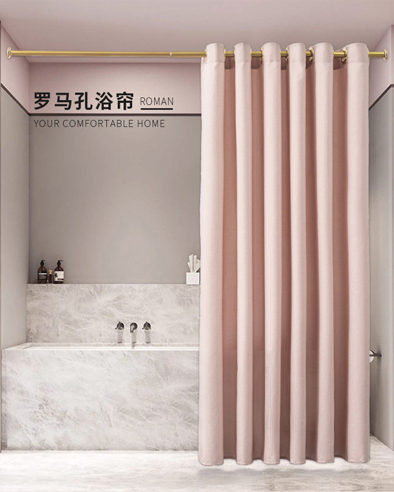 跨境 俄罗斯 亚马逊 热卖仿亚麻浴帘 大扣简约卫生间加厚浴帘详情7