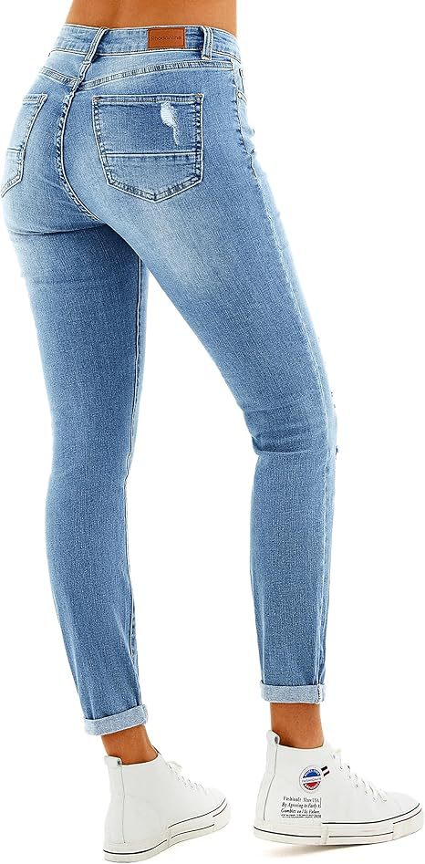 2025 New Amazon cross-border European and American fashion low-waisted stretch small-footed ripped denim long pants for women in stock pic 7