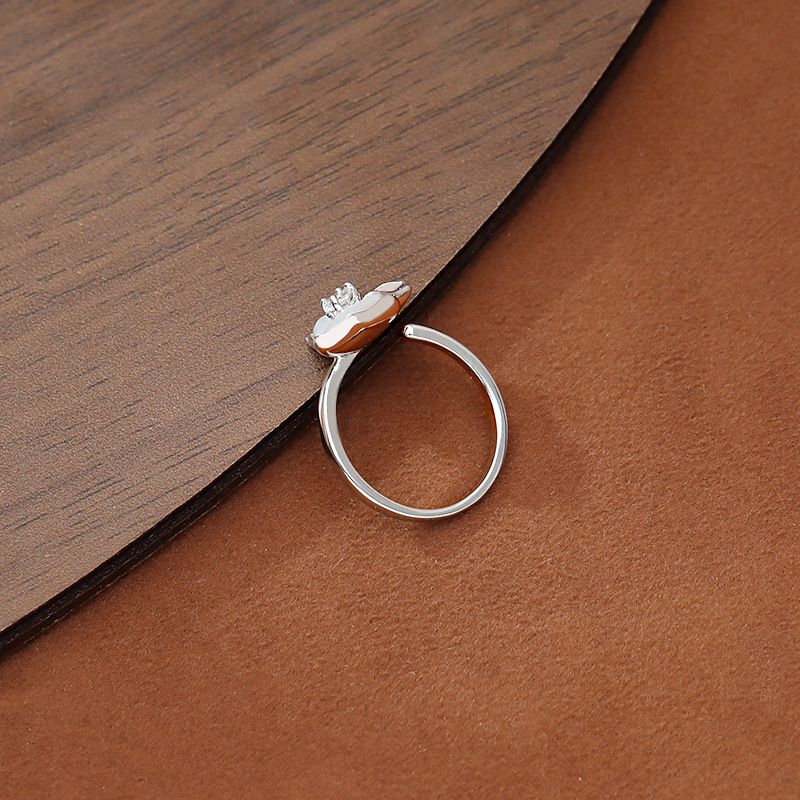 A simple and elegant daily commuting style high-end silver petal-shaped glazed ring, fashionable and versatile, adjustable opening ring for women pic 6