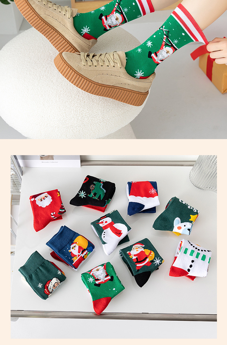 Santa Claus patterned mid-calf socks, Christmas socks for export, sporty and casual, pure cotton, comfortable, original, best-selling Amazon trendy socks in Europe and America pic 9
