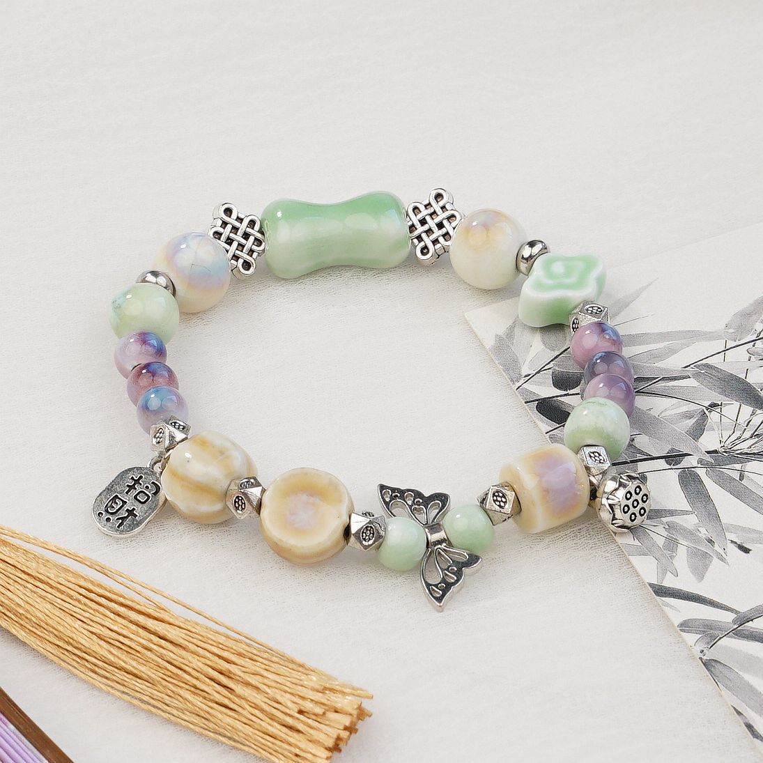 Wholesale Jingdezhen ceramic bracelets, ethnic style bracelets, fresh and cute student bracelets, fashionable handmade accessories, as gifts pic 9