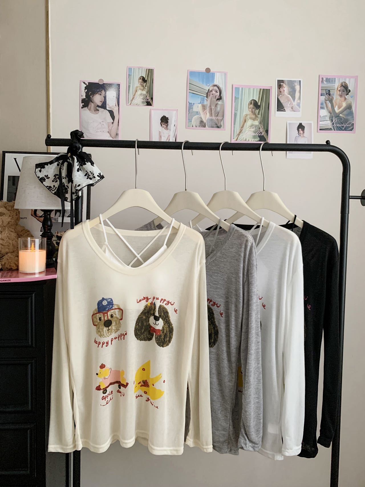 Loose-fitting, wide-necked, thin, sun-protective smock for women, summer, youthful cartoon printed long-sleeved T-shirt, U-neck top pic 33