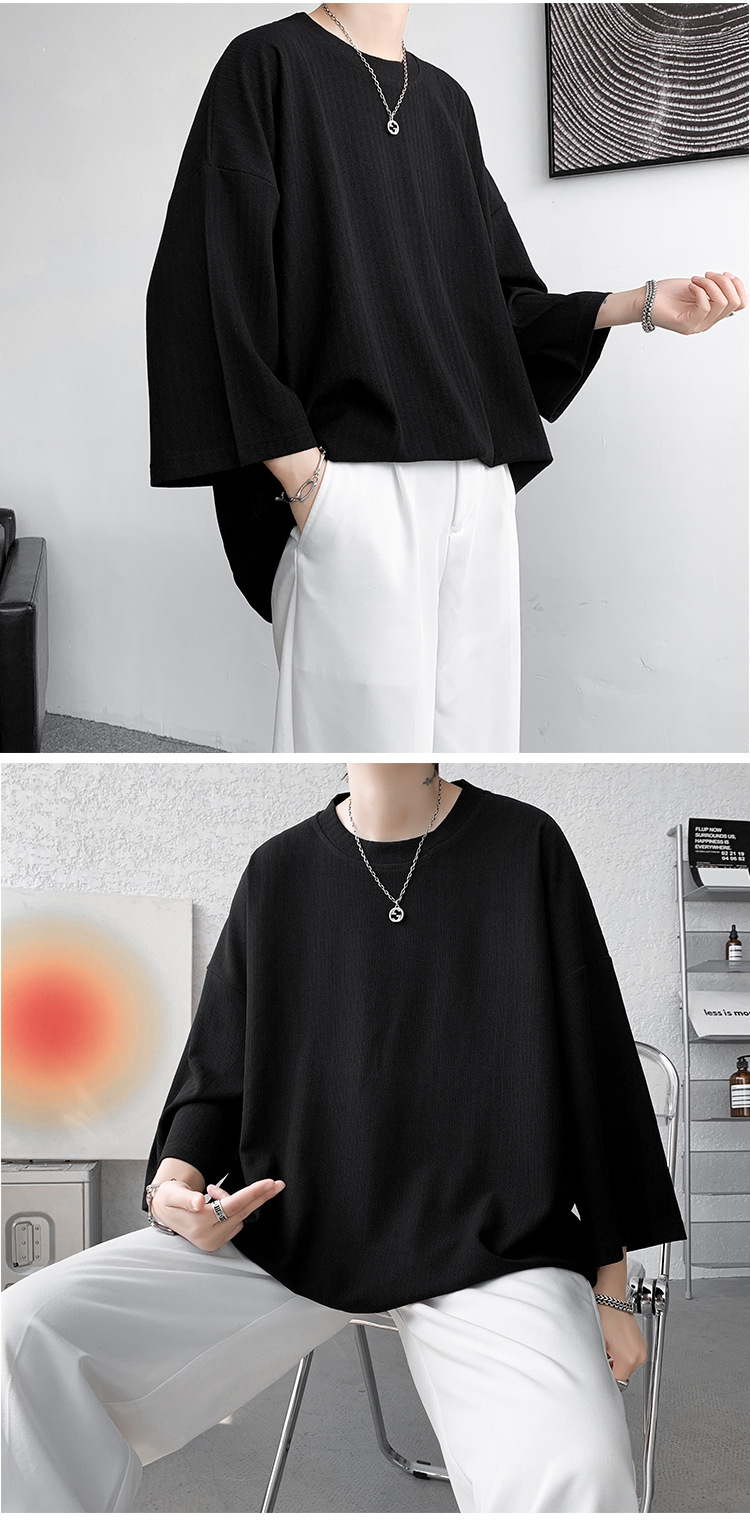 Ice Silk short-sleeved T-shirt men's drape top for summer 2024 new trendy large-sized solid color 7.5-and-a-half-sleeved T-shirt pic 13