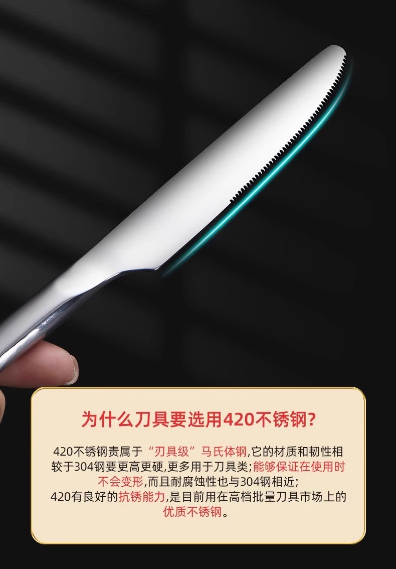 含税304L不锈钢牛排刀叉圆汤勺家用跨境餐具酒店沙拉叉子分菜勺子详情16