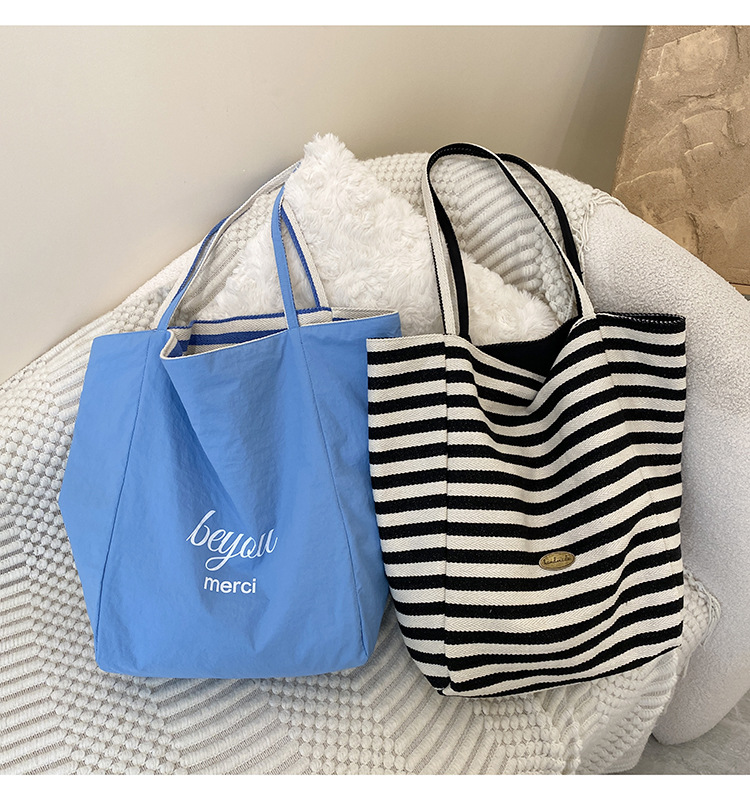 Striped canvas bag, 2024 new Korean-style ins tote casual bag, single-shoulder large-capacity tote bag shopping bag pic 30