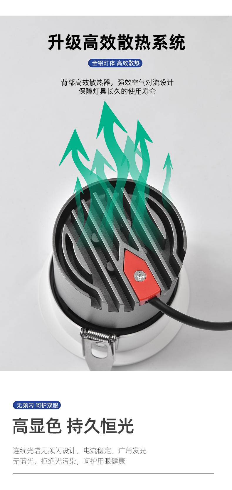 无主灯家用75开孔客厅嵌入式筒灯 全光谱防眩过道护眼小山丘射灯详情9