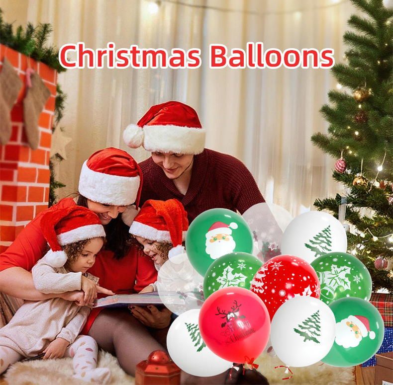 Christmas balloon party, red and dark green shopping mall decoration scene, Santa Claus, snowflake, latex thickened balloons pic 1