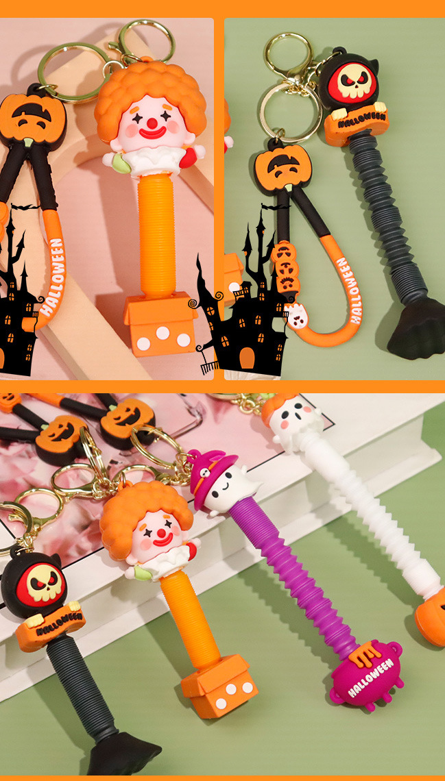 New Halloween telescopic pull tube creative pressure-relieving PVC soft rubber key pendant factory wholesale keychain accessories pic 7