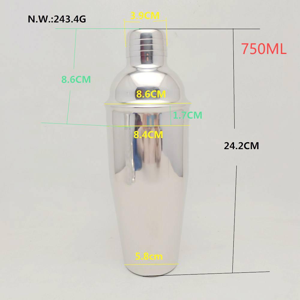 厂家直供跨境专业不锈钢调酒器 三段式手摇设计 250ml 350ml 550ml 750ml多尺寸选择 酒吧必备调酒神器 高品质手摇调酒器 酒吧家用多功能调酒工具详情7
