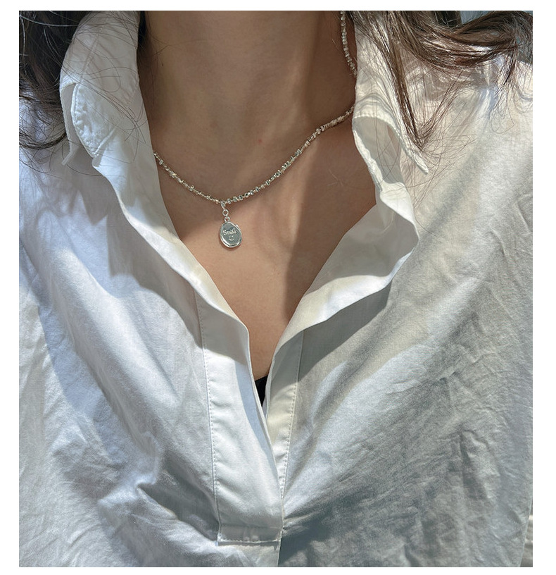 S925 pure silver Korean version niche design white silver fashionable pendant, simple and stylish heart-shaped letter side pendant pic 17