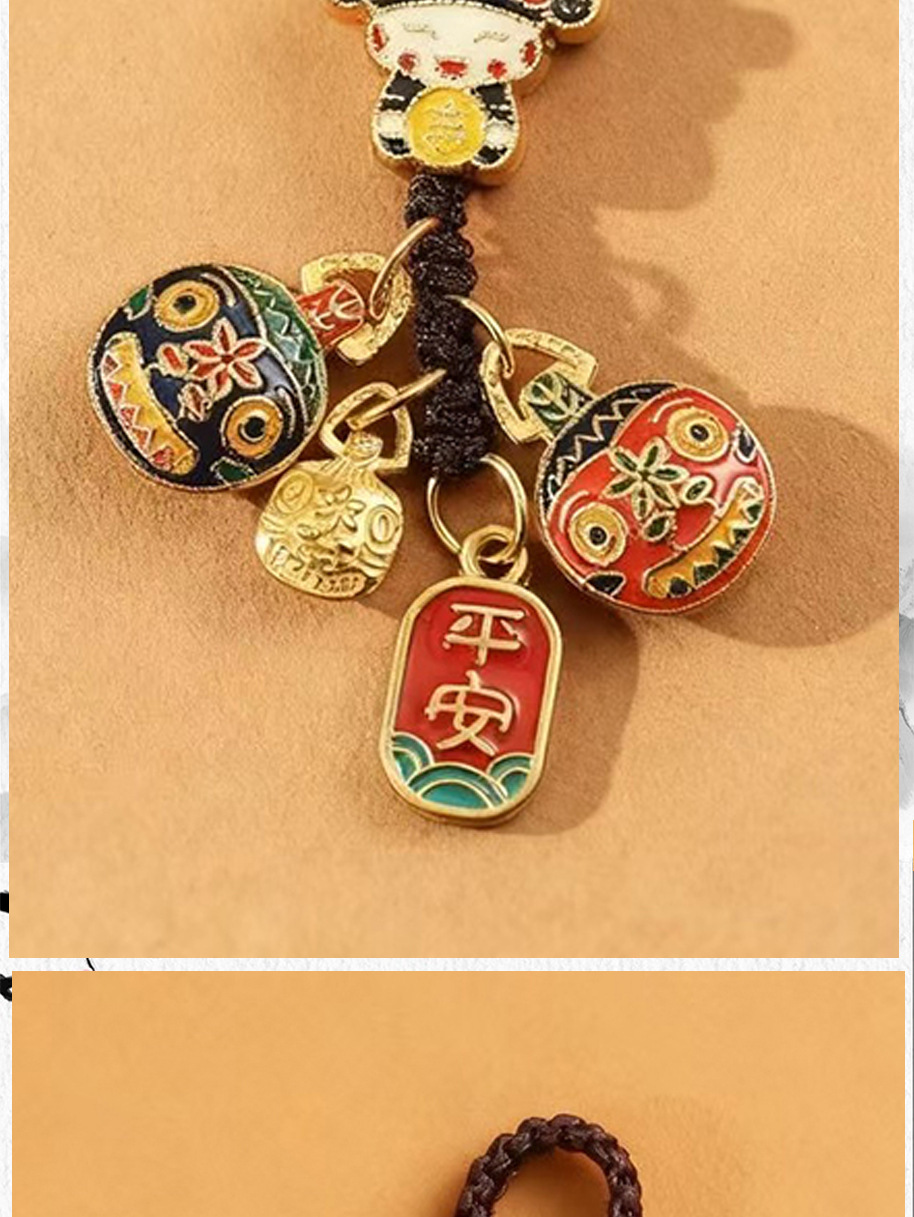 New keychain, sand gold God of Wealth mobile phone chain, family of three to bring good fortune and devour gold beast car key chain pendant pic 8