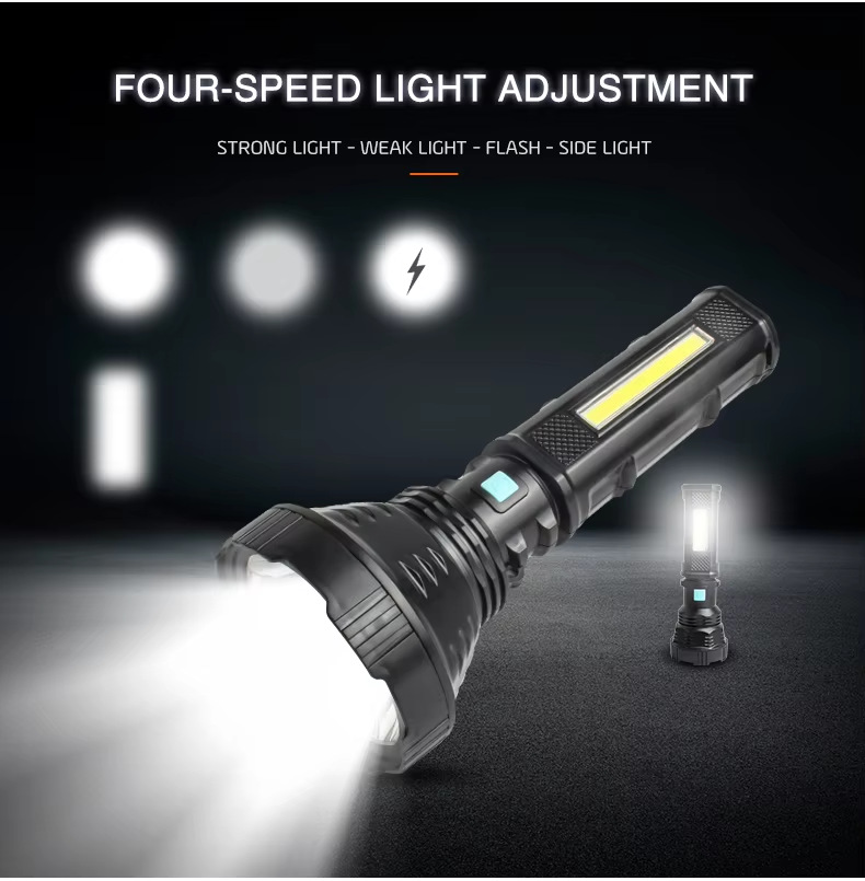 太阳能手电筒强光带COB侧灯充电远射超长续航户外应急手握式电筒详情1