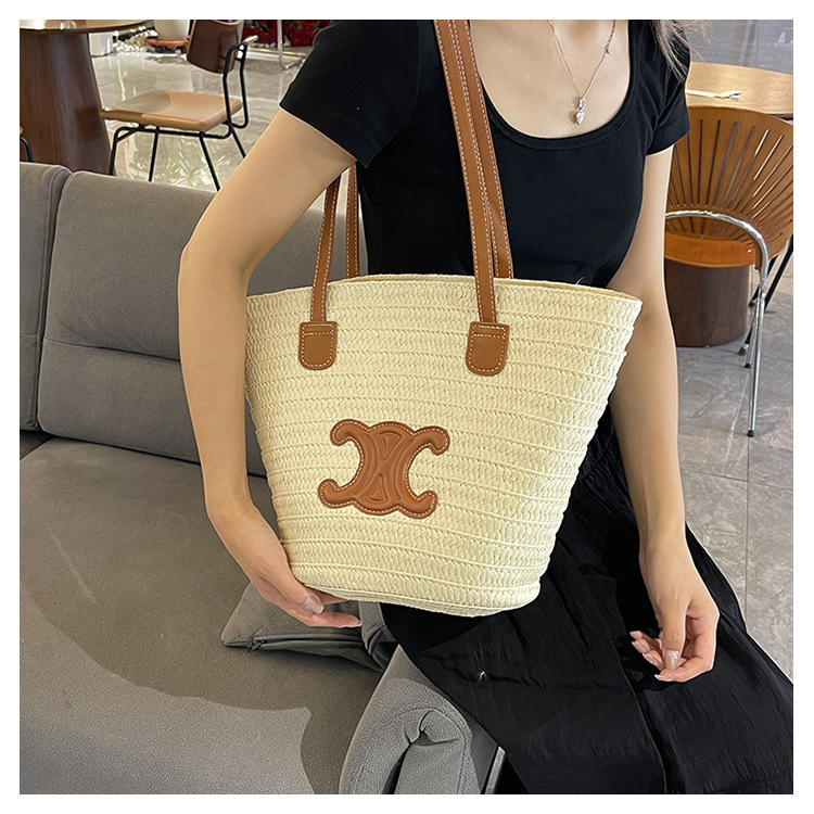 单肩草编包女士手提包大容量夏日旅游沙滩包手工编织菜篮子腋下包详情24