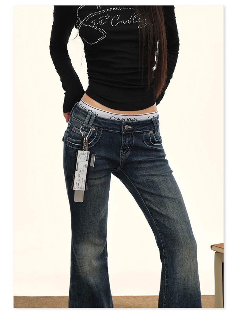 Low-waisted, slightly flared jeans for women in the autumn of 2025 - a versatile, retro, stretch, slimming flared pants for American hot girls. Wholesale pic 14