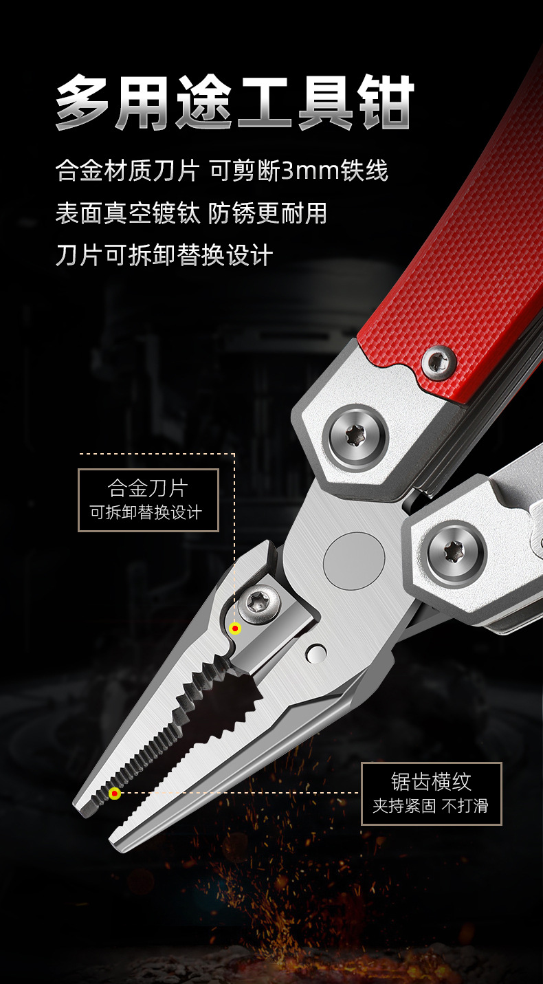 多功能野营工具钳折叠压接不锈钢迷你断线剥线组合刀钳五金工具详情7