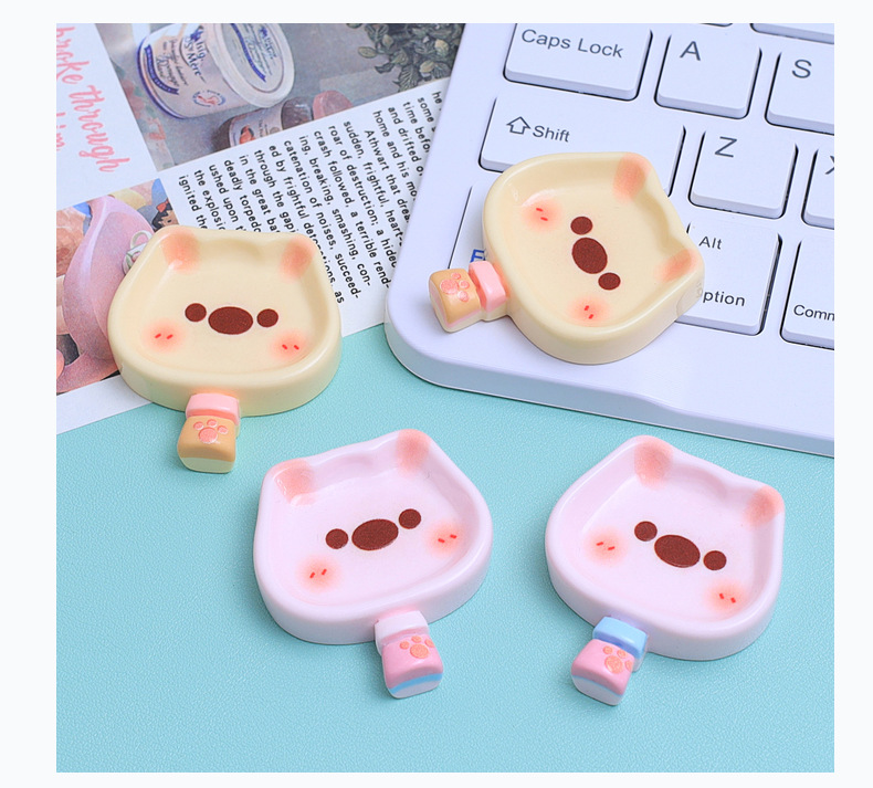 小熊手柄盘子卡通diy饰品配件创意洞洞鞋扣材料奶油胶树脂小配件详情16