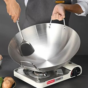 Cross-border hotel chef-specific wok, stainless steel wok, uncoated, double ears, single handle, household wok bowl, roadside hot pot pic 8