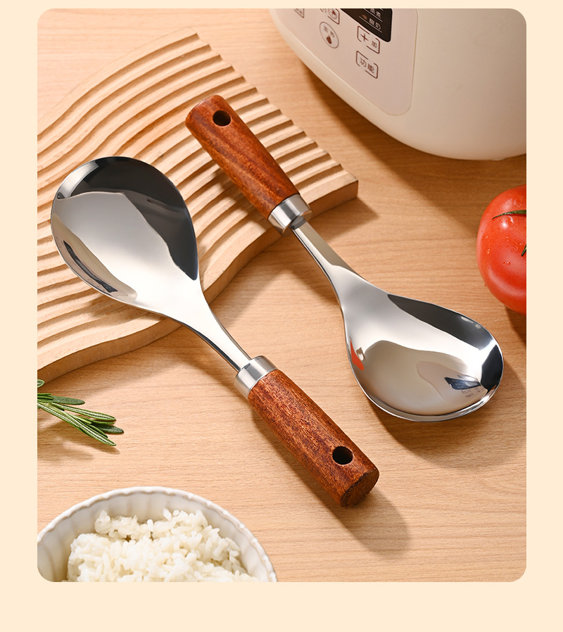 厂家加厚不锈钢饭勺子不粘米饭的饭勺木柄立体家用耐高温套餐勺子详情21