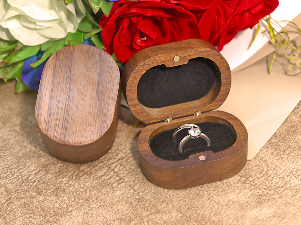 大椭圆黑胡桃木求婚戒指盒复古对戒盒珠宝首饰雕刻收纳包装礼盒女详情2