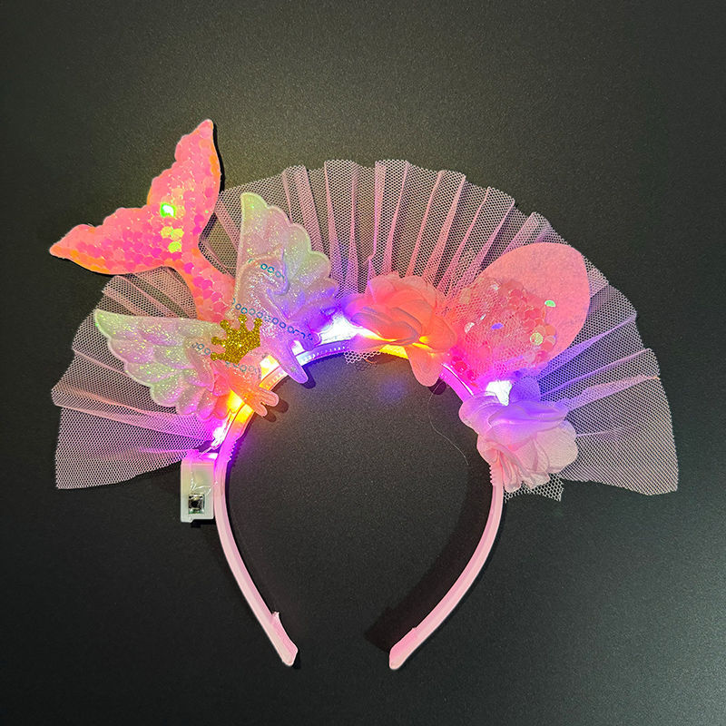 美人鱼公主风发光发箍女孩甜可爱珠片独角兽发饰个性彩色立体发饰详情3