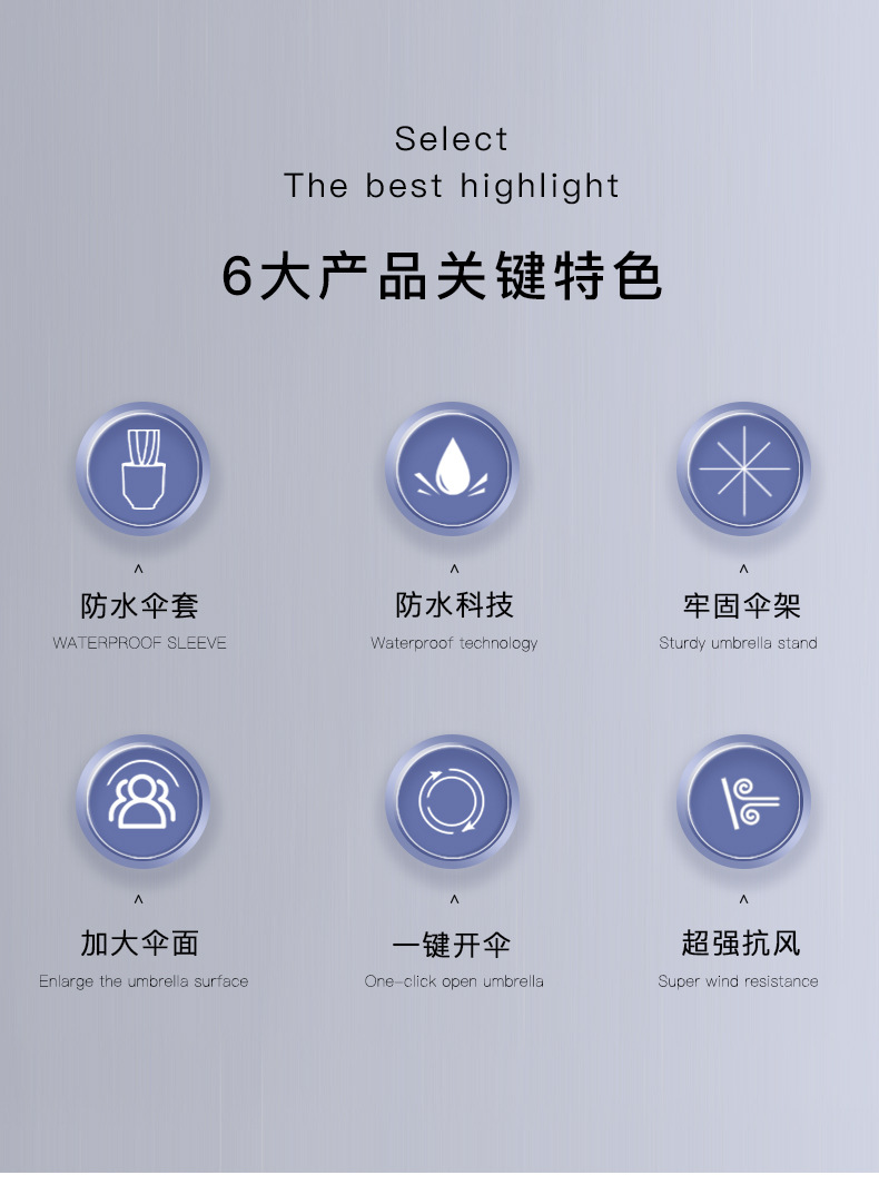 双人24骨黑胶长柄雨伞自动大号男士晴雨两用自带防水套弯柄直杆伞详情2