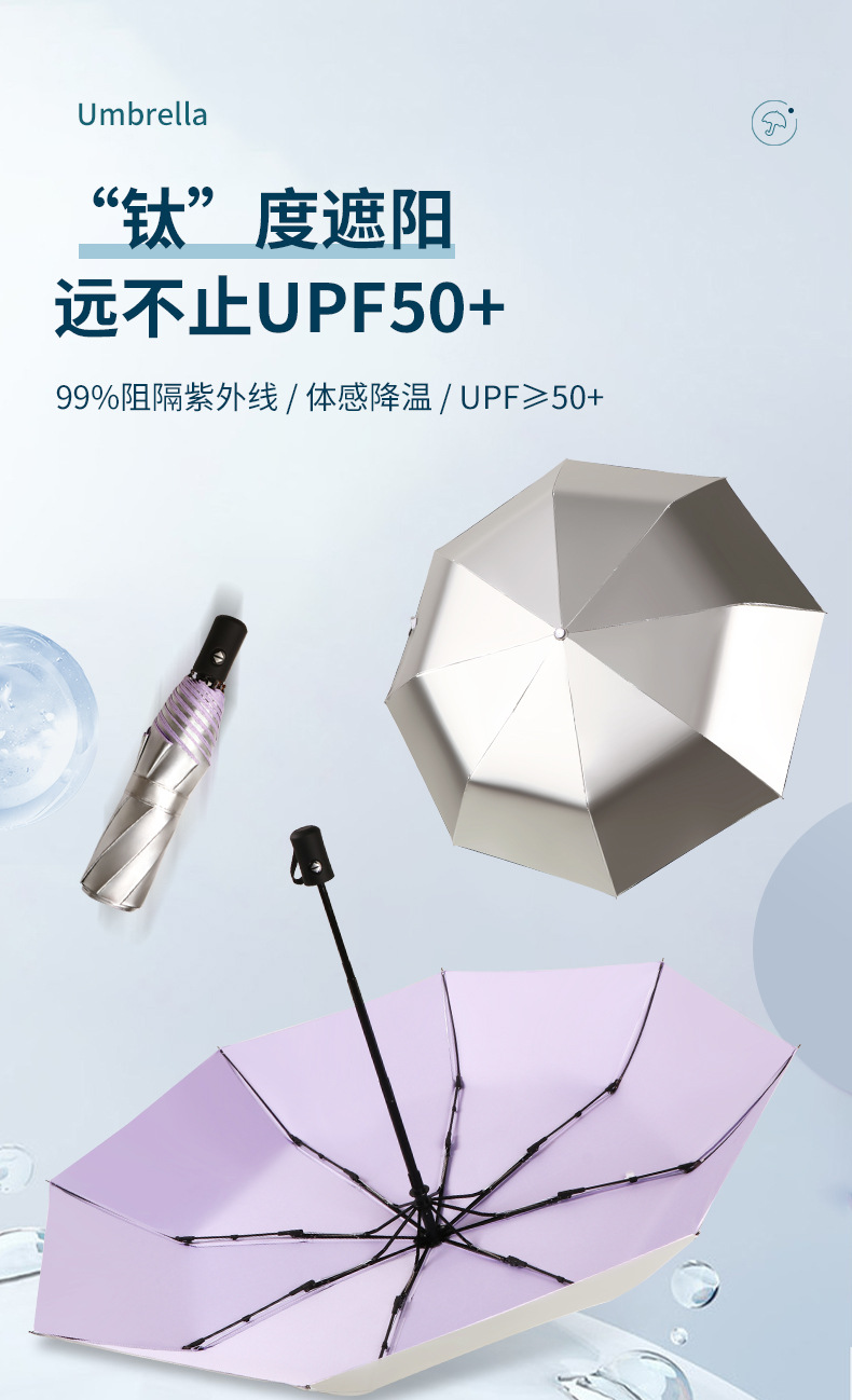 全自动伞钛银伞跨境太阳伞防晒遮阳伞晴雨两用女防紫外广告伞logo详情6