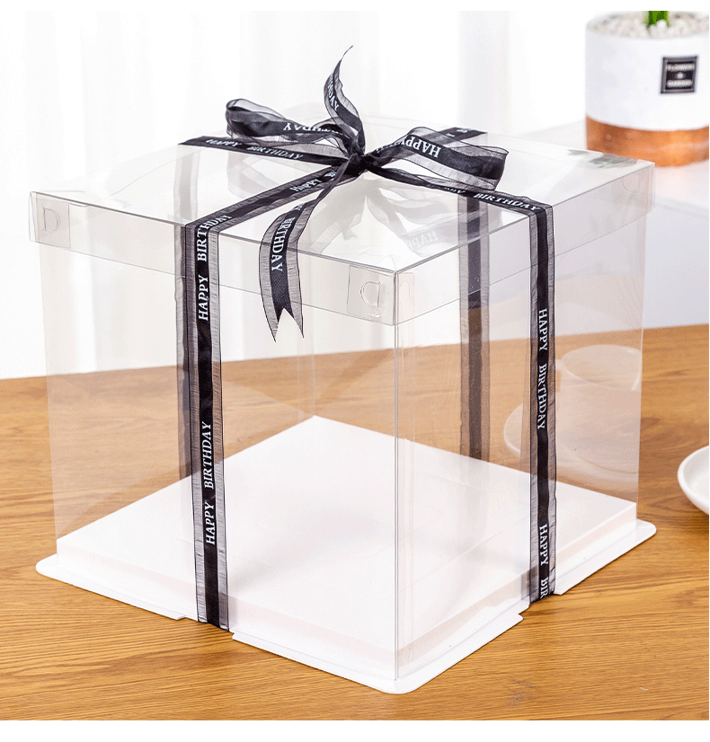 Wholesale of 4/6/8/10/12-inch three-in-one fully transparent birthday cake boxes and double-layer raised baking packaging boxes pic 12