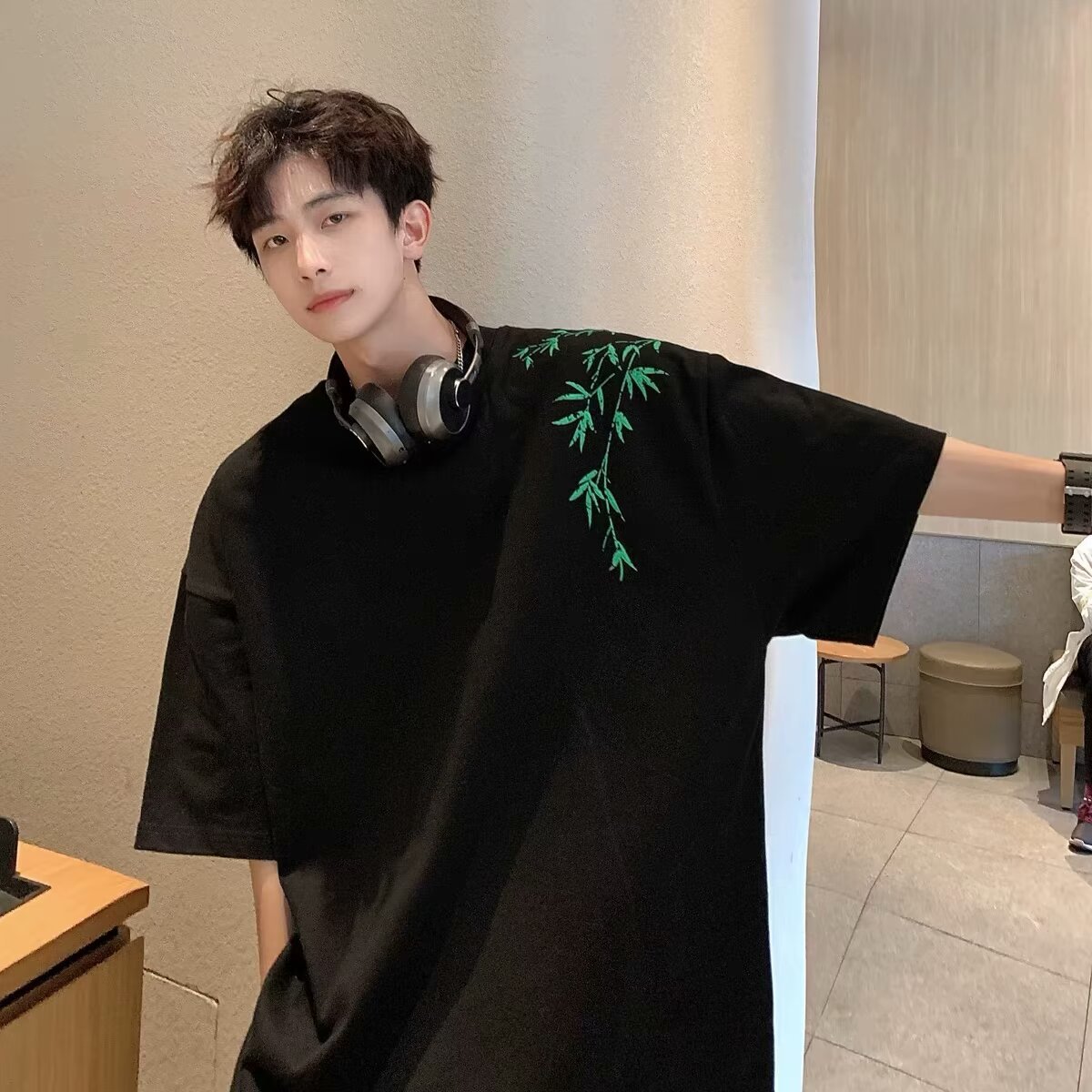 2024 bambú bordado manga corta camiseta verano nueva versión coreana holgada tendencia versátil casual hombre top moda nacional pic 13