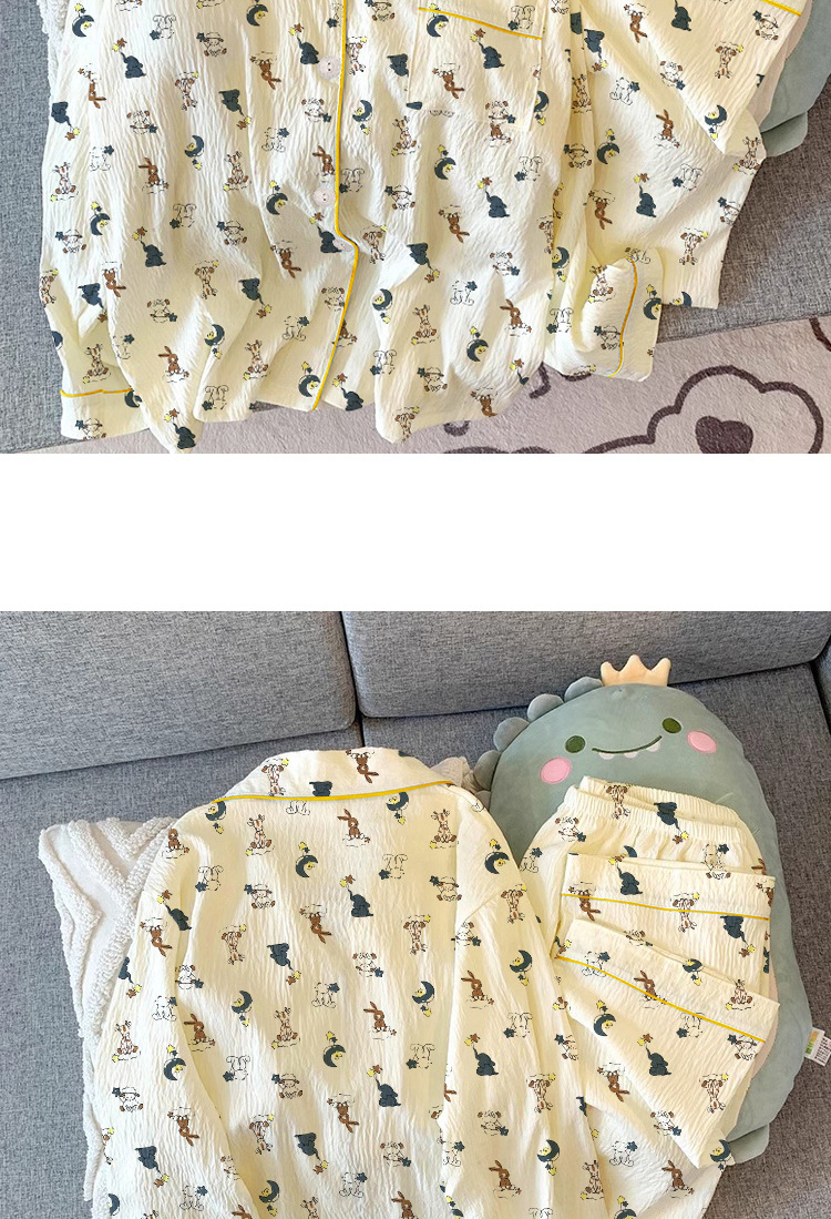 福盛(官图)皱布克高品质春秋季卡通开衫女睡衣休闲套装家居服详情9