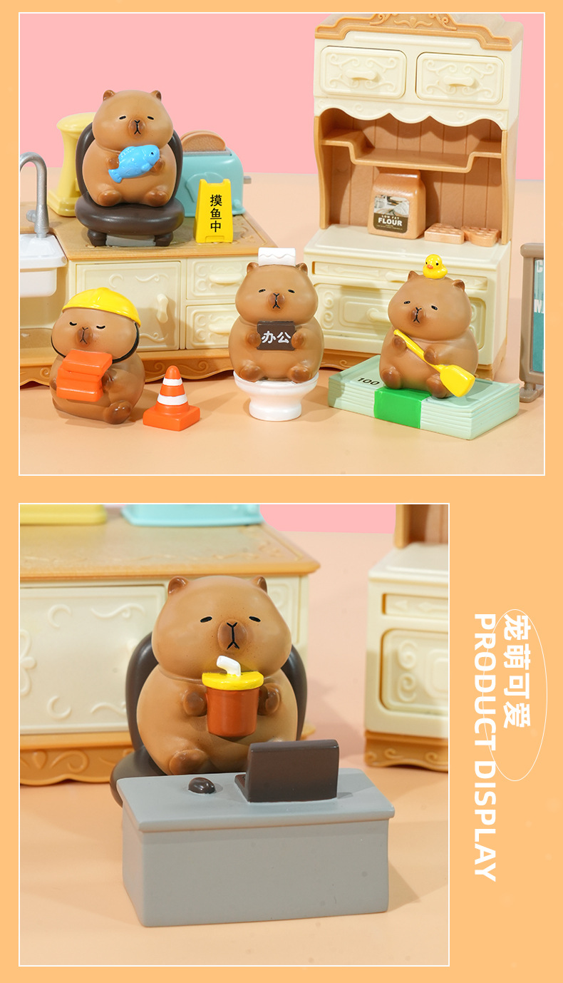 新款打工豚盲盒可爱卡皮巴拉打工人办公室桌面摆件潮流创意礼物详情9