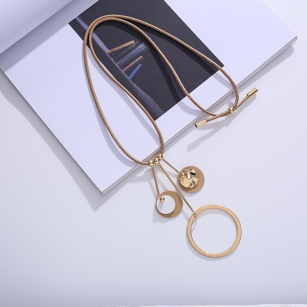 跨境饰品亚马逊爆款项链欧美简约皮革高级时尚长款秋冬女士毛衣链详情9