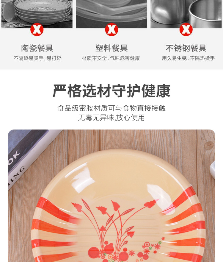 密胺餐具工厂直销批发碗盘碟子外贸花色混装耐摔大量供应亚马逊详情3