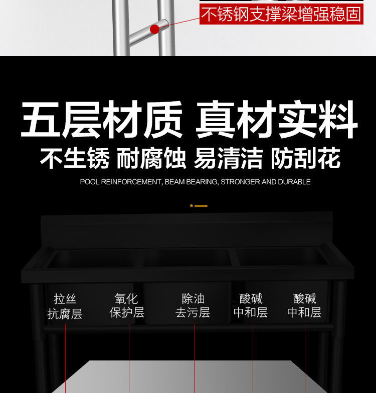 加厚304商用不锈钢水槽单双三槽水池洗菜盆洗碗池食堂厨房专用详情12