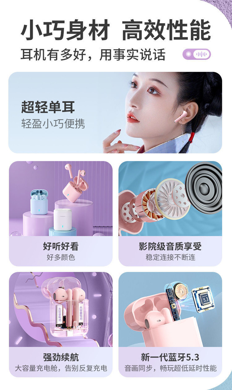 The V77 stereo Bluetooth headphones for foreign trade are compact, long-lasting, portable, low-latency, and feature semi-in-ear ear tips pic 5