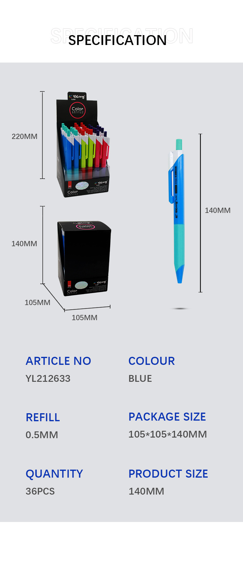 Yalong Cross-border New Design 0.5 color pen barrel high-quality standard office/school medium oil pen Ballpoint pen pic 6