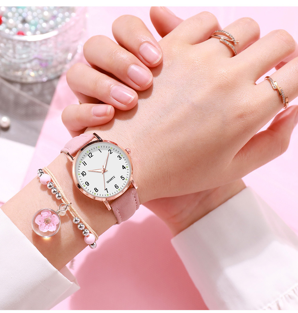 厂货韩版学生女士石英手表礼品配表盘花朵手链数字石英表皮带详情7