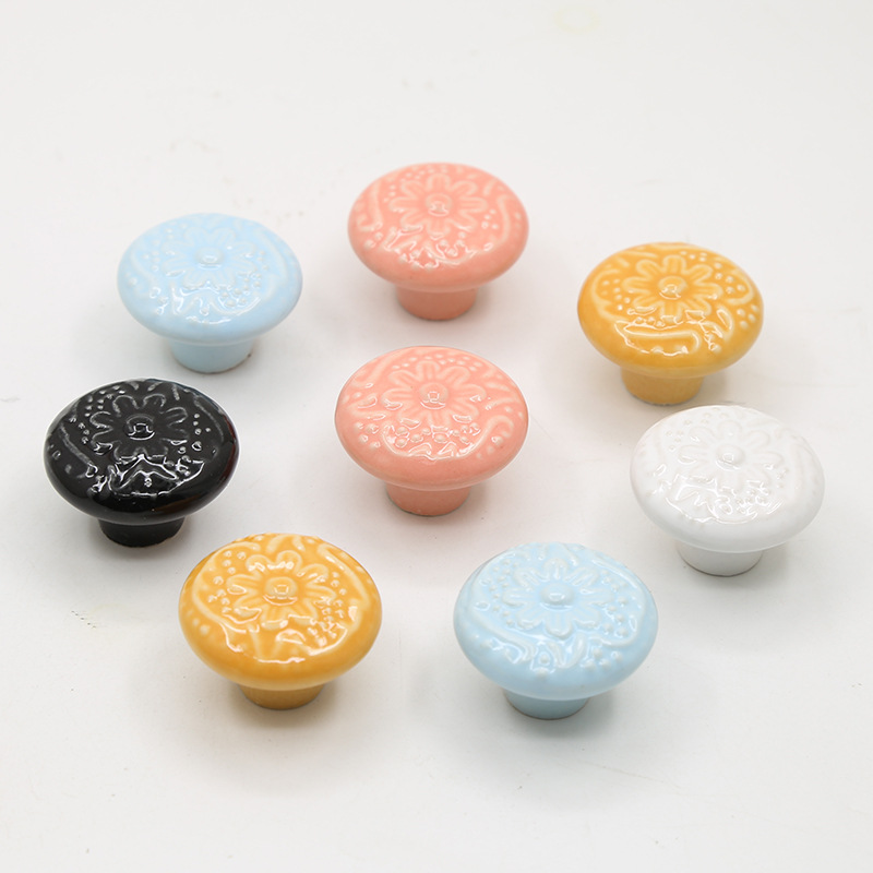 跨境免打孔橱柜衣柜门拉手单孔圆彩色陶瓷拉手瓶子盖手柄把手批发详情6