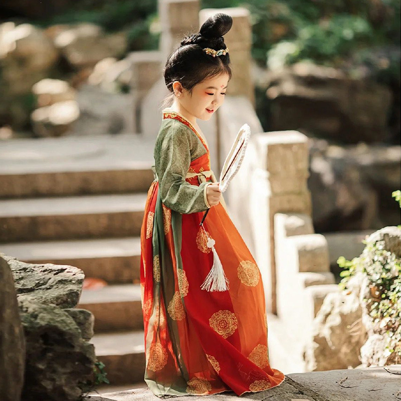 汉服女童儿童古装中国风超仙唐装古风公主女孩春秋连衣裙2023新款详情3