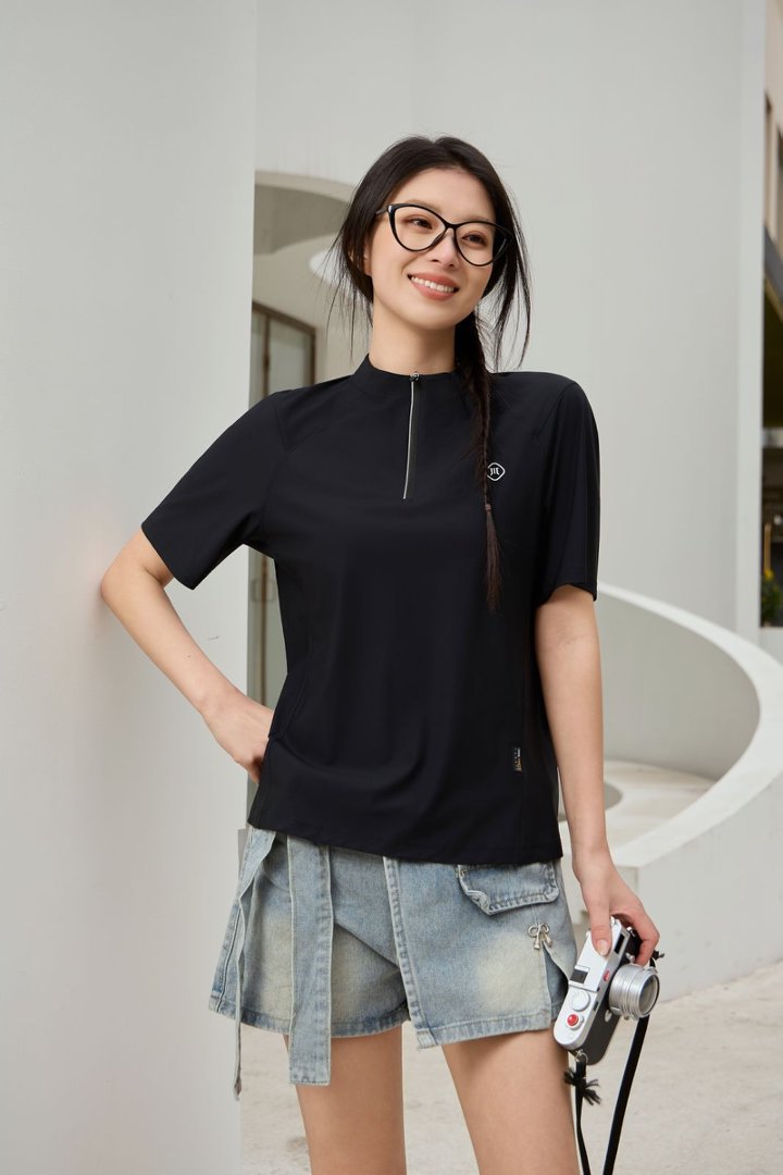 Summer 26 short-sleeved half-zipper slimming yoga top for women, breathable and quick-drying T-shirt, outdoor sports 800 pic 3