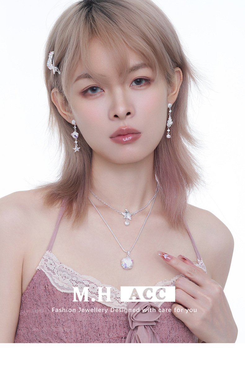 Asymmetrical tidal star shell long earrings, a light luxury, niche, sweet, cool, fashionable, versatile and high-end fringed ear accessory for women pic 4
