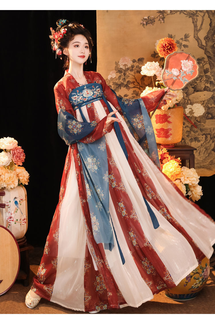 国潮唐制汉服齐胸襦裙日常改良唐制汉服女复原风齐胸襦裙一片式春夏款详情12